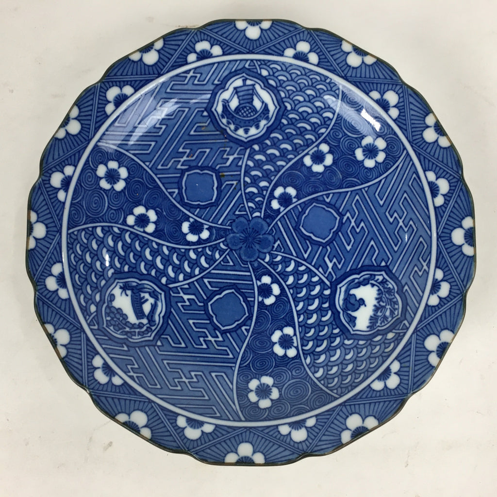 Japanese Porcelain Arita Ware Plate Sara Vtg Blue Sometsuke Round Flower PP663