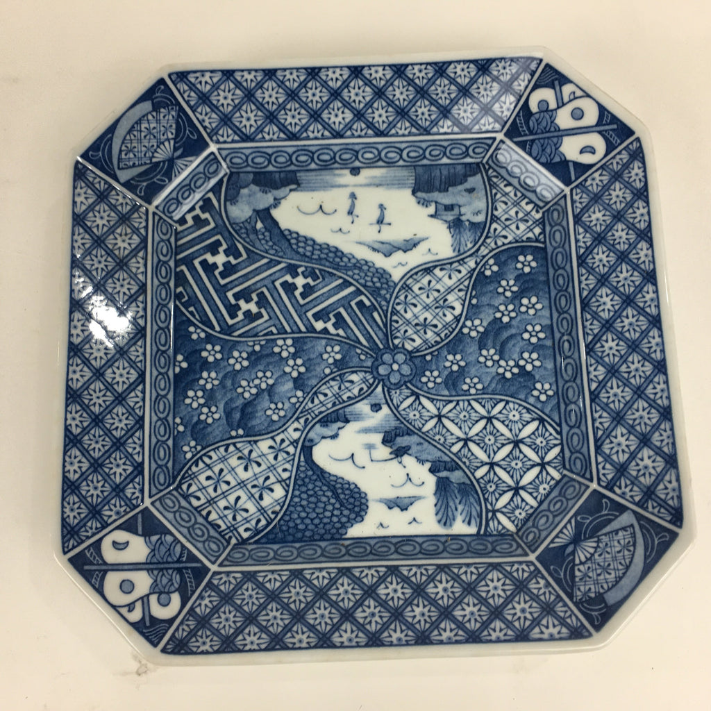 Japanese Porcelain Arita Ware Plate Vtg Square Shape Blue Sometsuke Sara PP748