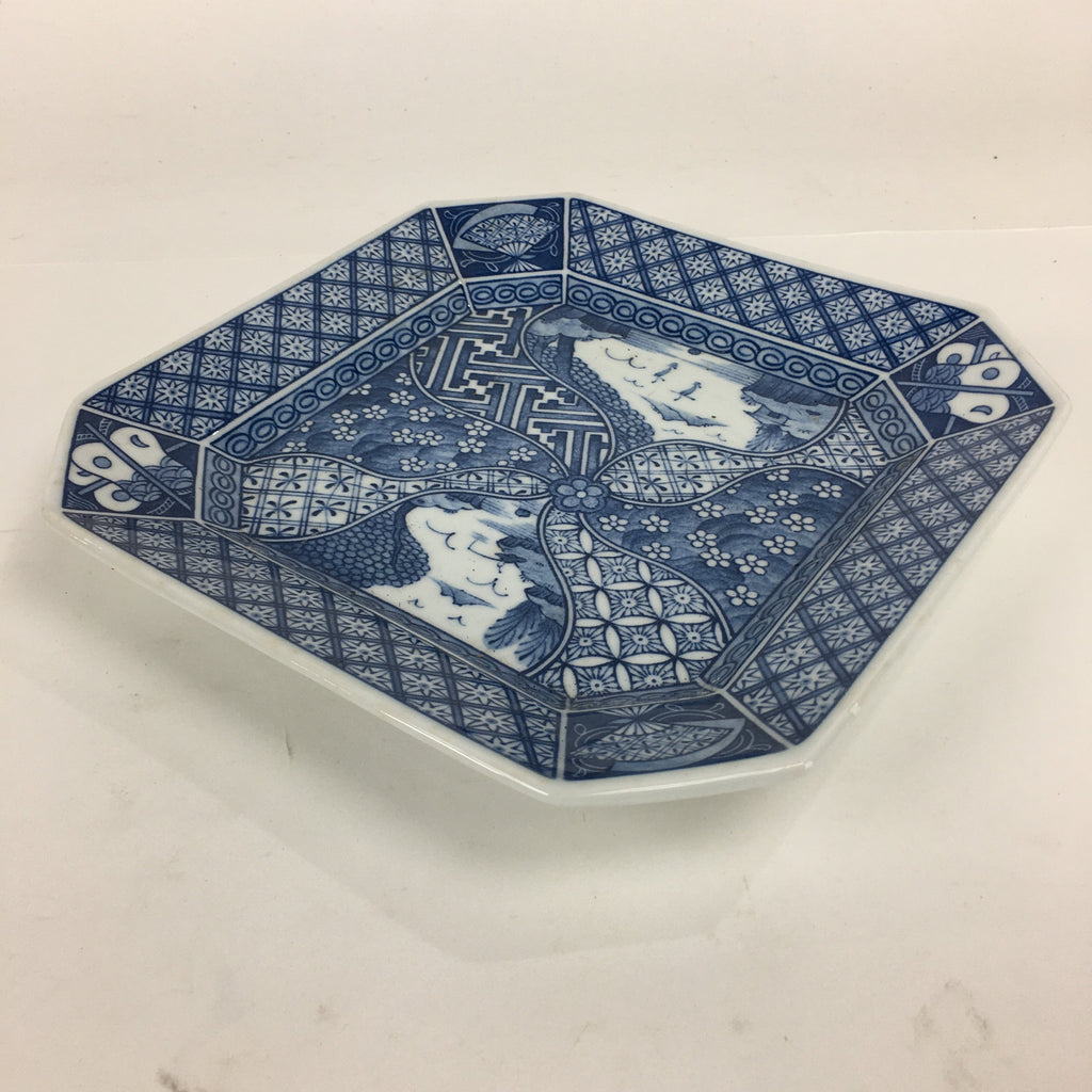 Japanese Porcelain Arita Ware Plate Vtg Square Shape Blue Sometsuke Sara PP748