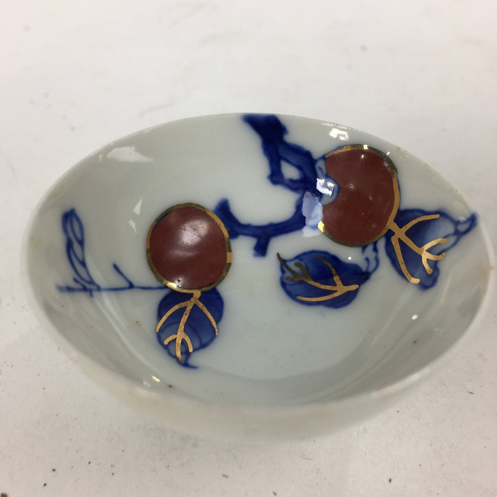 Japanese Porcelain Arita Ware Sake Cup Vtg Guinomi Ochoko Blue Persimmon GU992