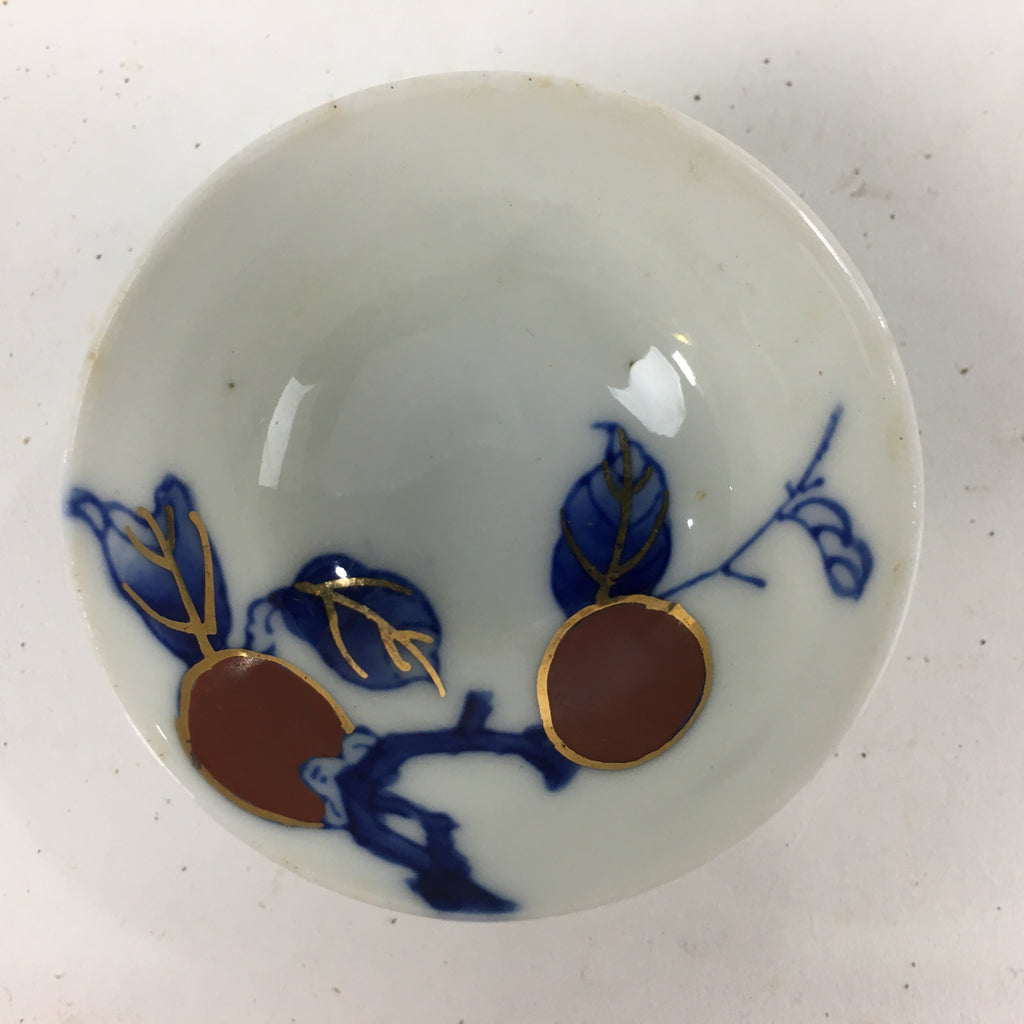 Japanese Porcelain Arita Ware Sake Cup Vtg Guinomi Ochoko Blue Persimmon GU992