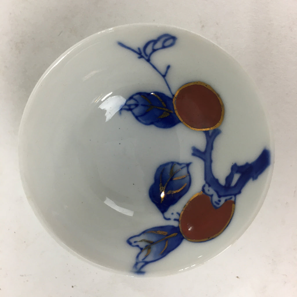 Japanese Porcelain Arita Ware Sake Cup Vtg Guinomi Ochoko Blue Persimmon GU993
