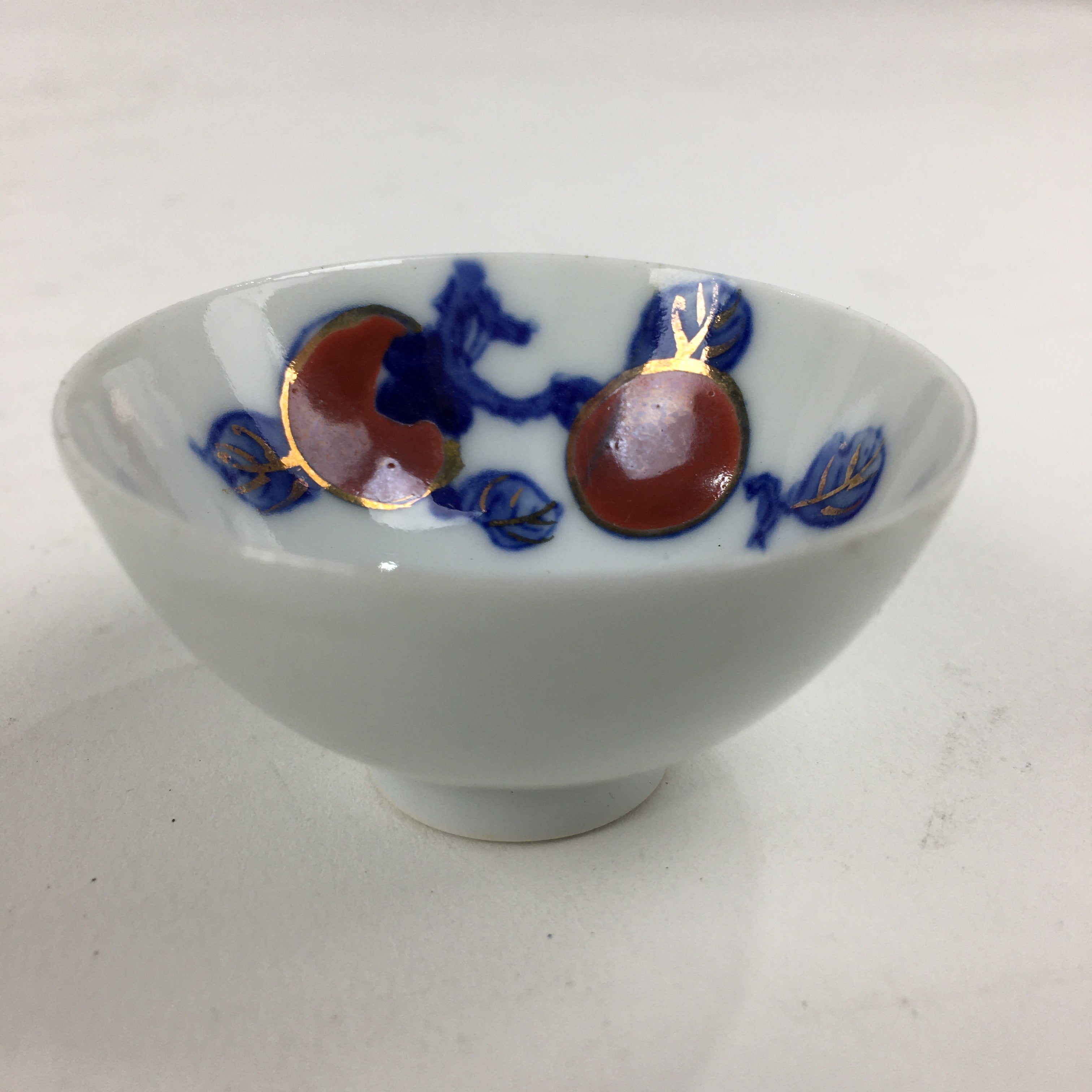 Japanese Porcelain Arita Ware Sake Cup Vtg Guinomi Ochoko Blue Persimmon GU994