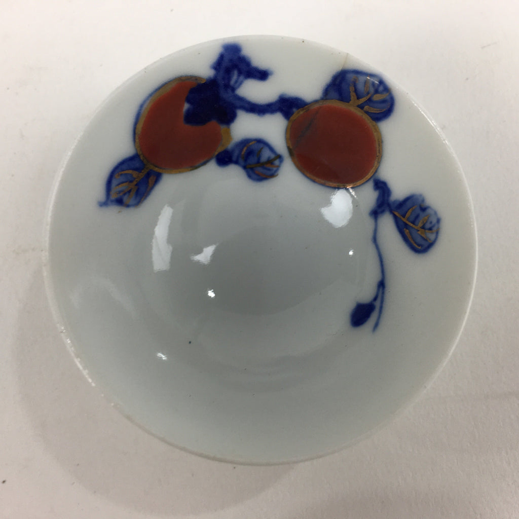 Japanese Porcelain Arita Ware Sake Cup Vtg Guinomi Ochoko Blue Persimmon GU994