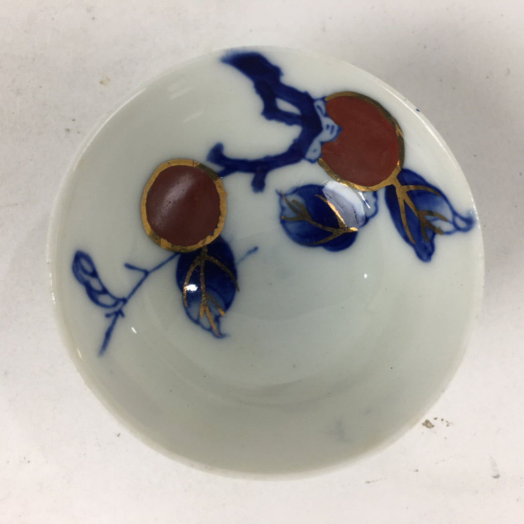 Japanese Porcelain Arita Ware Sake Cup Vtg Guinomi Ochoko Blue Persimmon GU995