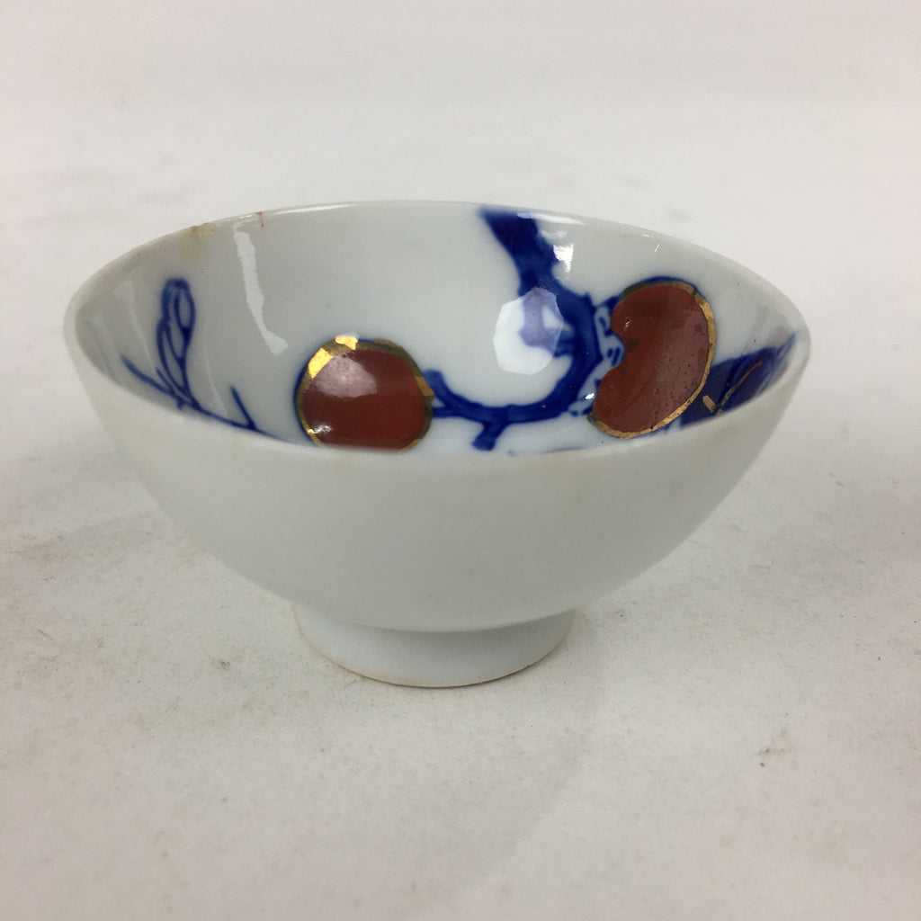 Japanese Porcelain Arita Ware Sake Cup Vtg Guinomi Ochoko Blue Persimmon GU996