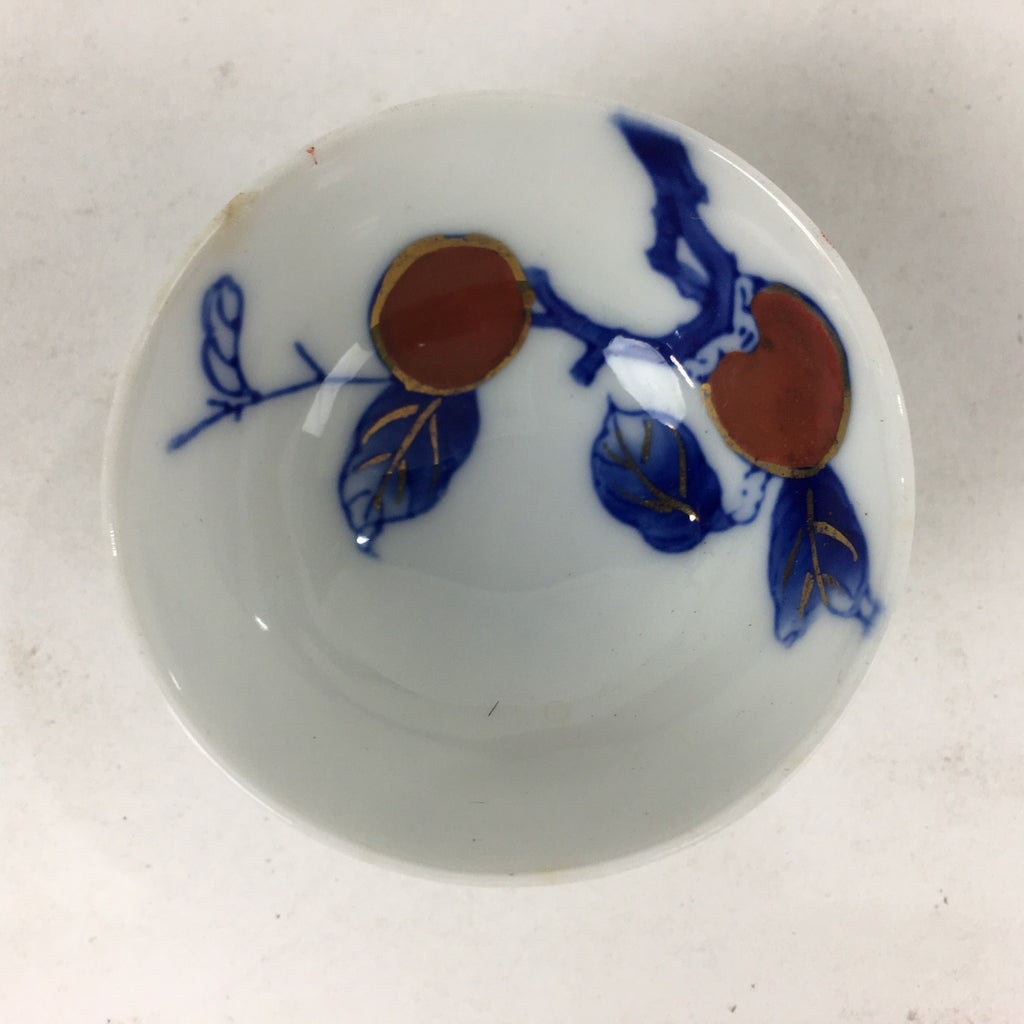 Japanese Porcelain Arita Ware Sake Cup Vtg Guinomi Ochoko Blue Persimmon GU996