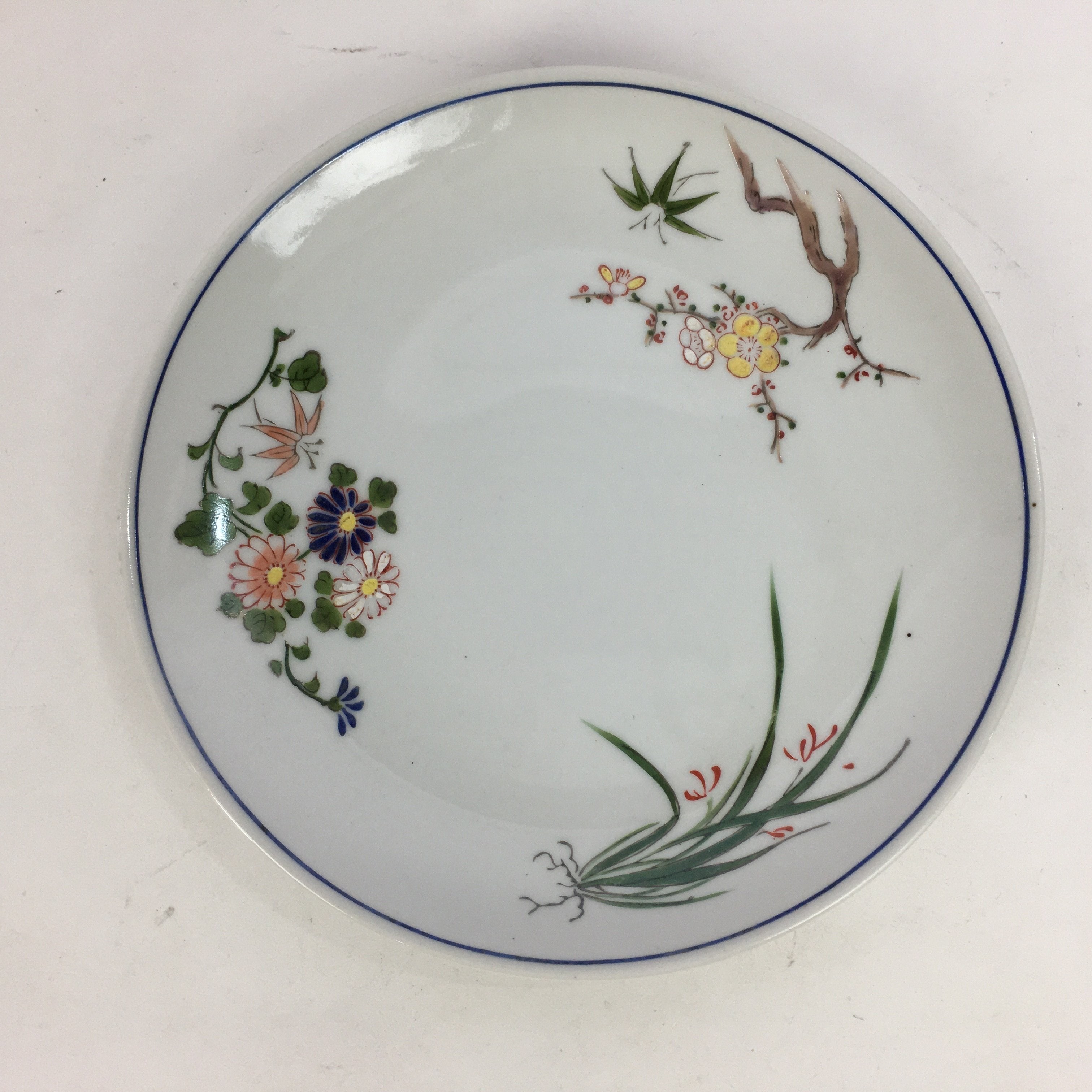 Japanese Porcelain Arita Ware Small Plate Kozara Vtg Round Flower Pattern PP651