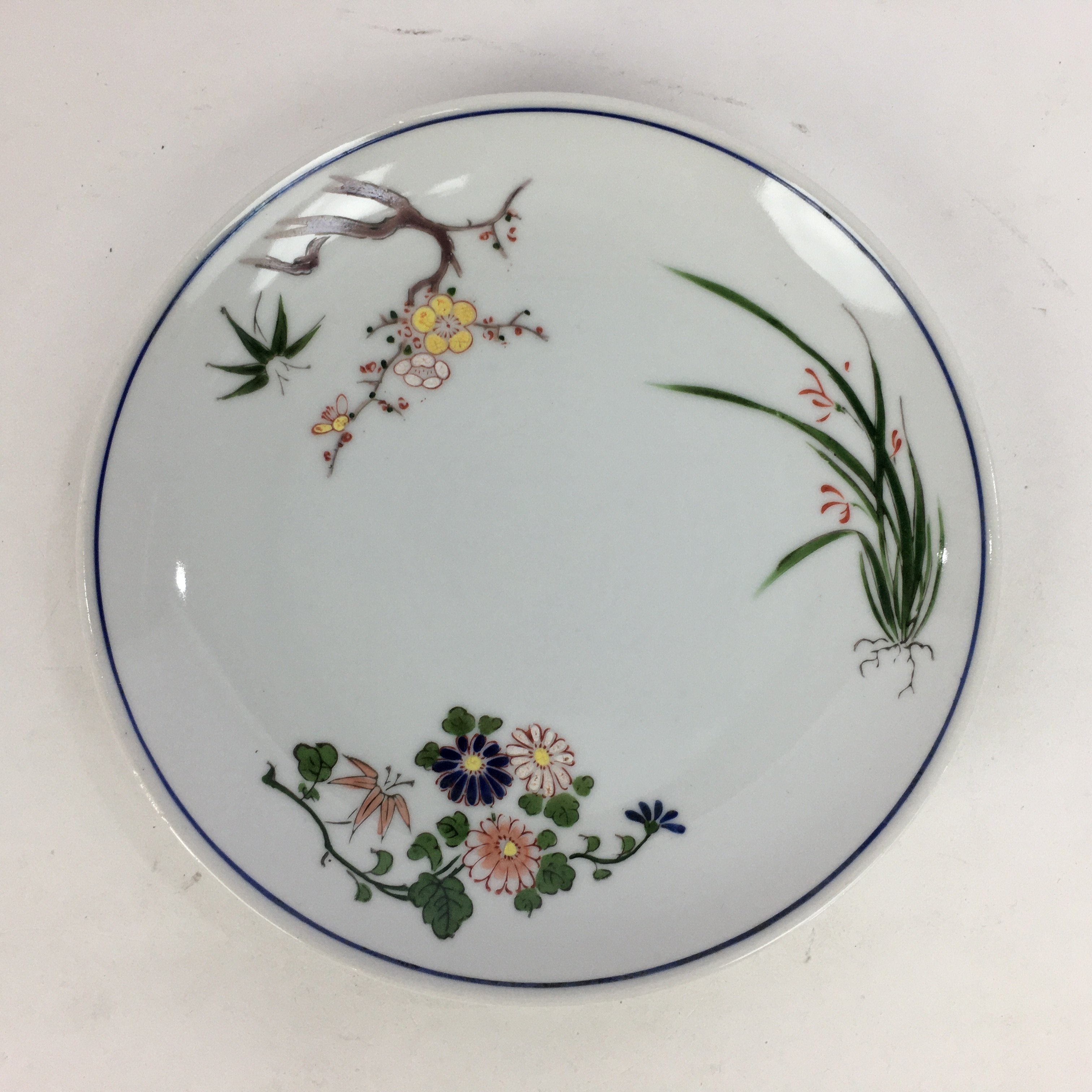 Japanese Porcelain Arita Ware Small Plate Kozara Vtg Round Flower Pattern PP656