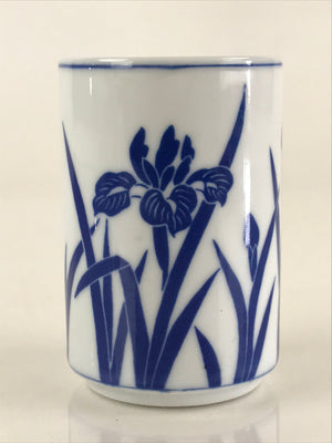 Japanese Porcelain Arita Ware Teacup Yunomi Vtg Blue Sometsuke Iris Sencha TC319