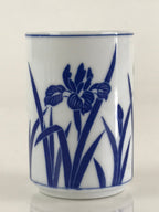 Japanese Porcelain Arita Ware Teacup Yunomi Vtg Blue Sometsuke Iris Sencha TC321