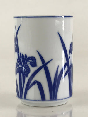Japanese Porcelain Arita Ware Teacup Yunomi Vtg Blue Sometsuke Iris Sencha TC321