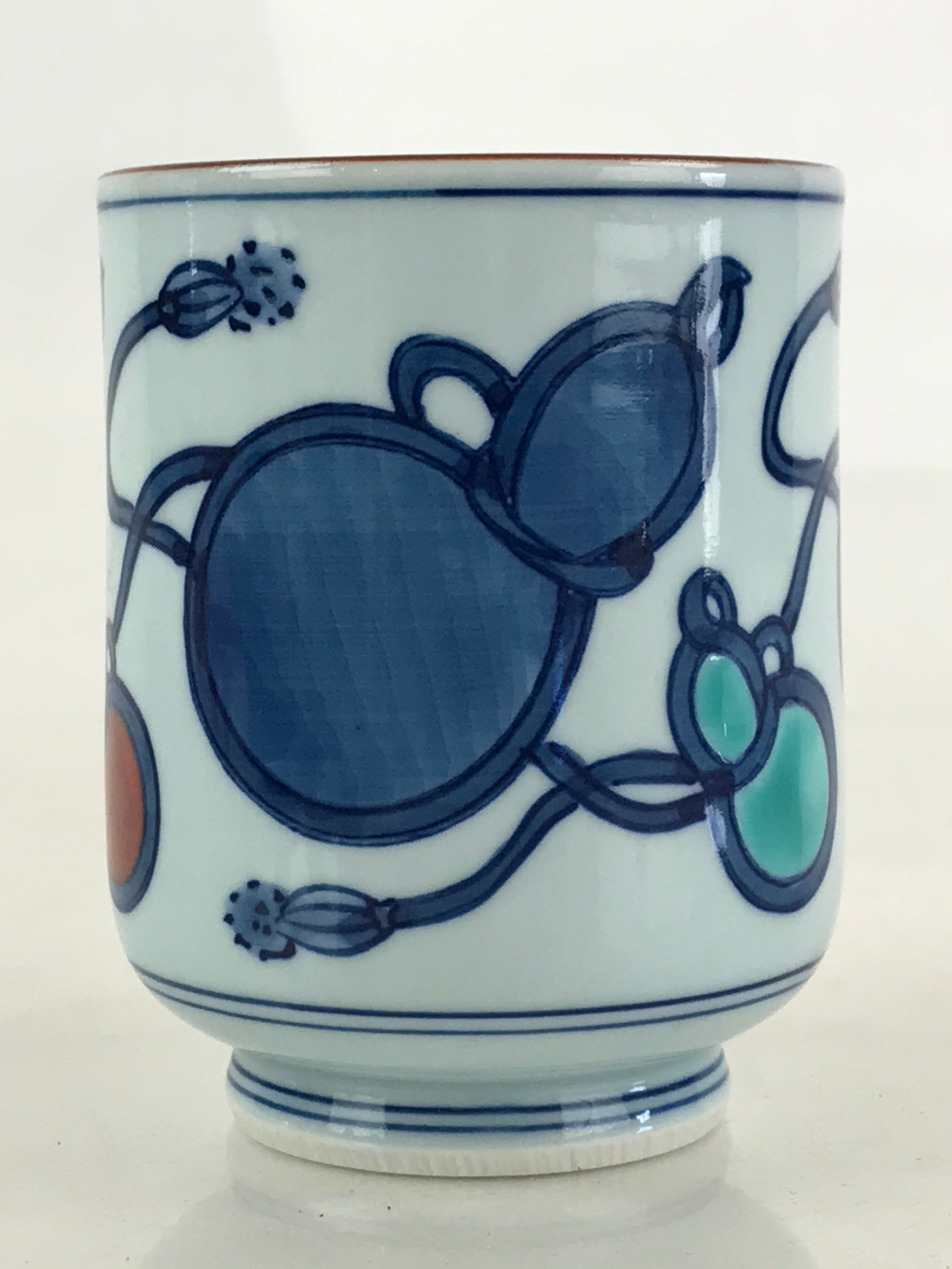 Japanese Porcelain Arita Ware Teacup Yunomi Vtg Blue Sometsuke Six Gourds TC324