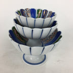 Japanese Porcelain Arita ware Legged Bowl 3pc Set Vtg Kobachi Blue Green Gold PP