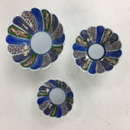 Japanese Porcelain Arita ware Legged Bowl 3pc Set Vtg Kobachi Blue Green Gold PP