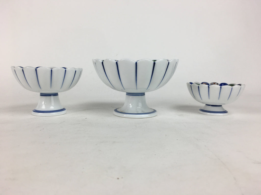 Japanese Porcelain Arita ware Legged Bowl 3pc Set Vtg Kobachi Blue Green Gold PP