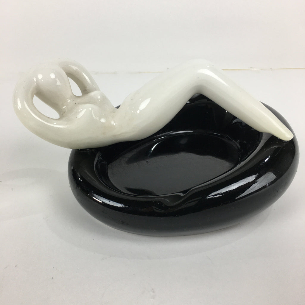 Japanese Porcelain Ashtray Vtg Haizara Black Tray White Naked Woman PP784