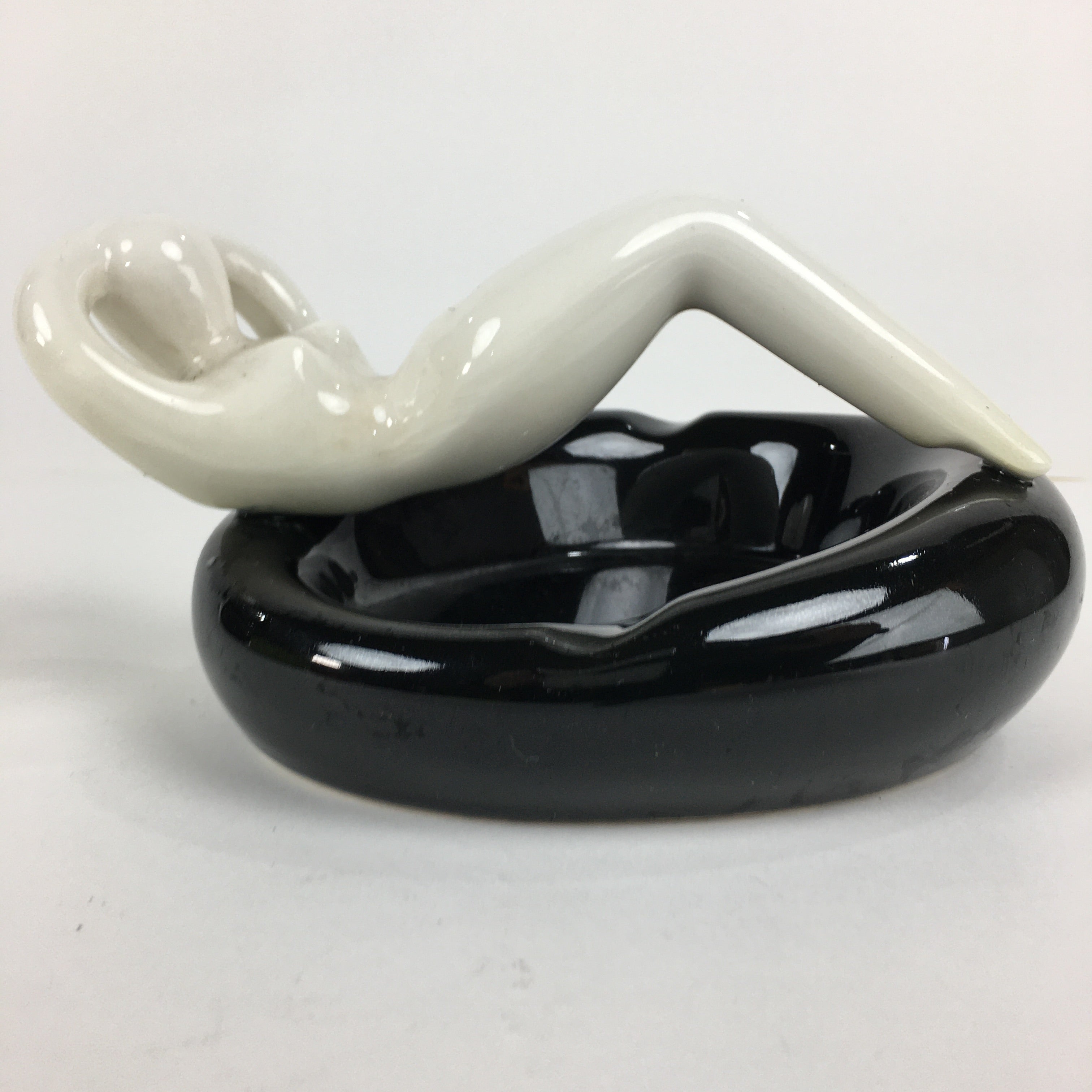 Japanese Porcelain Ashtray Vtg Haizara Black Tray White Naked Woman PP784