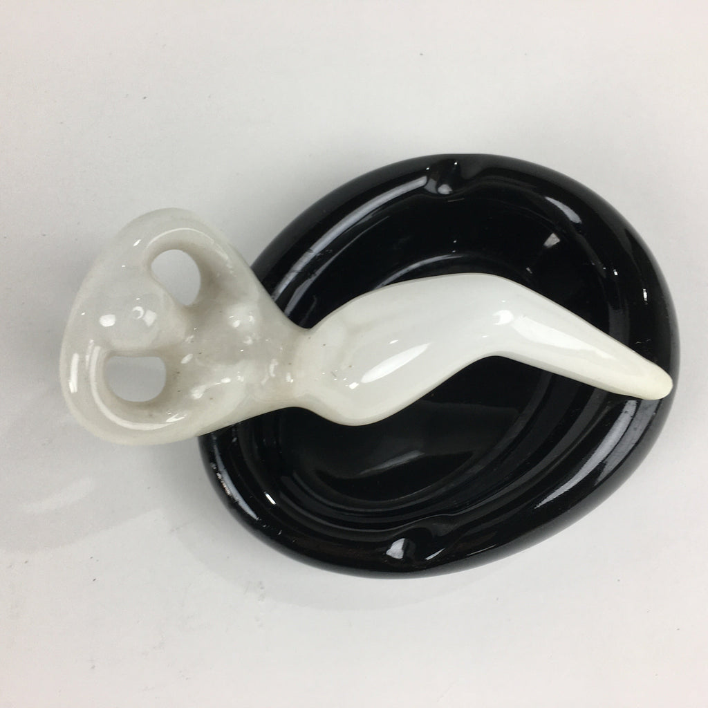 Japanese Porcelain Ashtray Vtg Haizara Black Tray White Naked Woman PP784