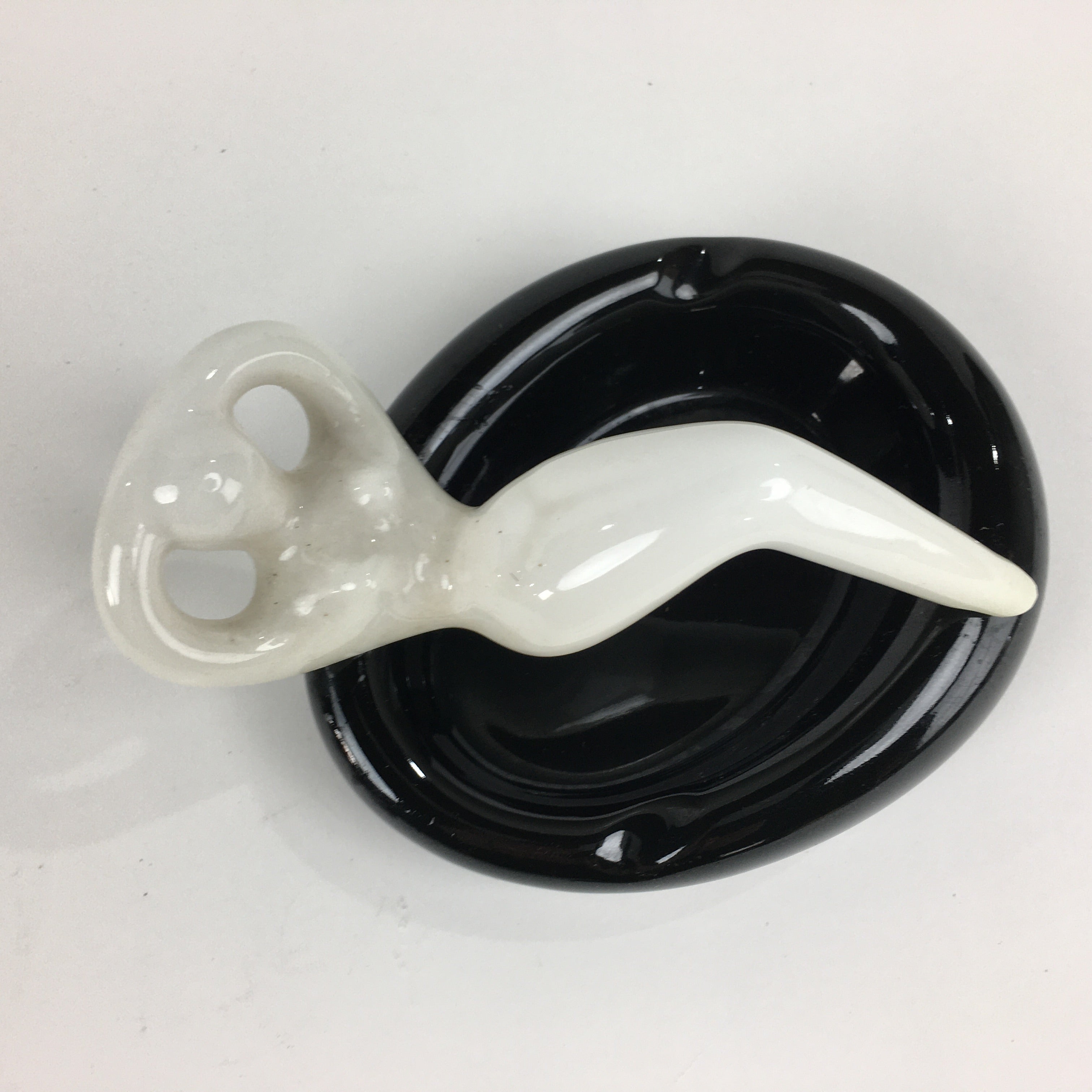Japanese Porcelain Ashtray Vtg Haizara Black Tray White Naked Woman PP784