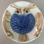 Japanese Porcelain Ashtray Vtg Haizara Owl Bird White Blue Brown Hollow PT888