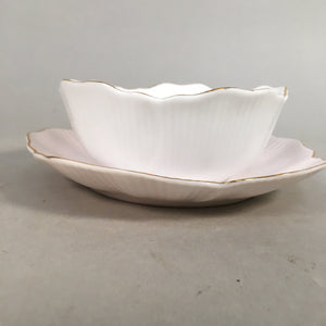 Japanese Porcelain Bowl Plate Set Vtg Lotus Flower White Pink Gold QT101