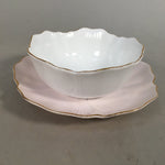 Japanese Porcelain Bowl Plate Set Vtg Lotus Flower White Pink Gold QT101
