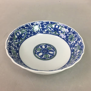 Japanese Porcelain Bowl Vtg Floral Design White Blue Green QT67