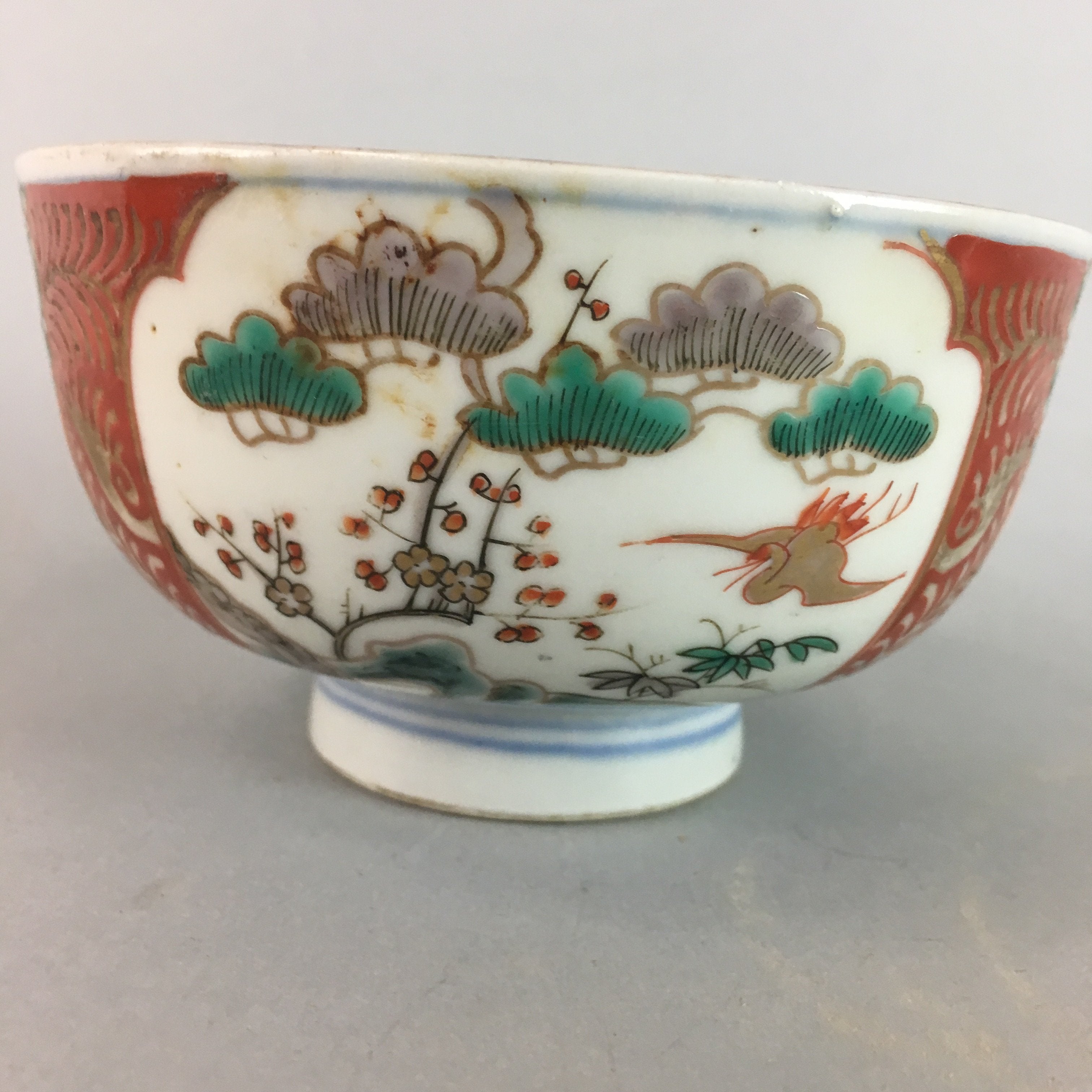 Japanese Porcelain Bowl Vtg Kinrande Bamboo Pine Tree Plum Blossom PT651
