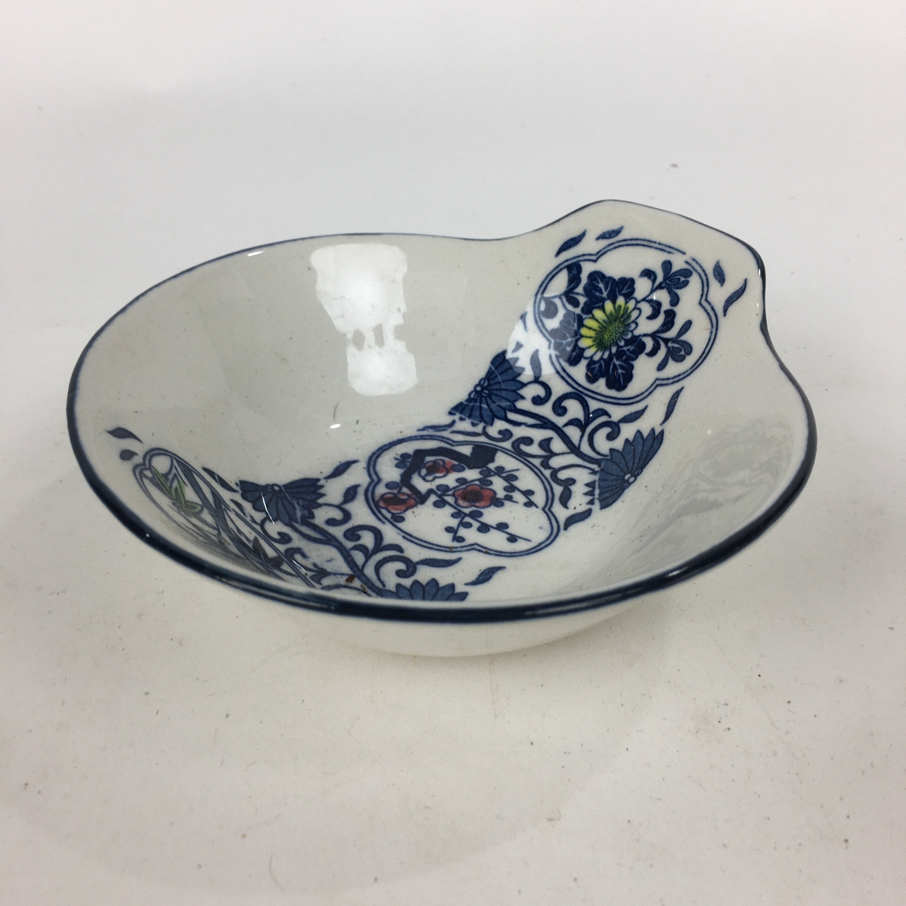 Japanese Porcelain Bowl Vtg Kobachi Blue Sometsuke Flower Bamboo Design QT145