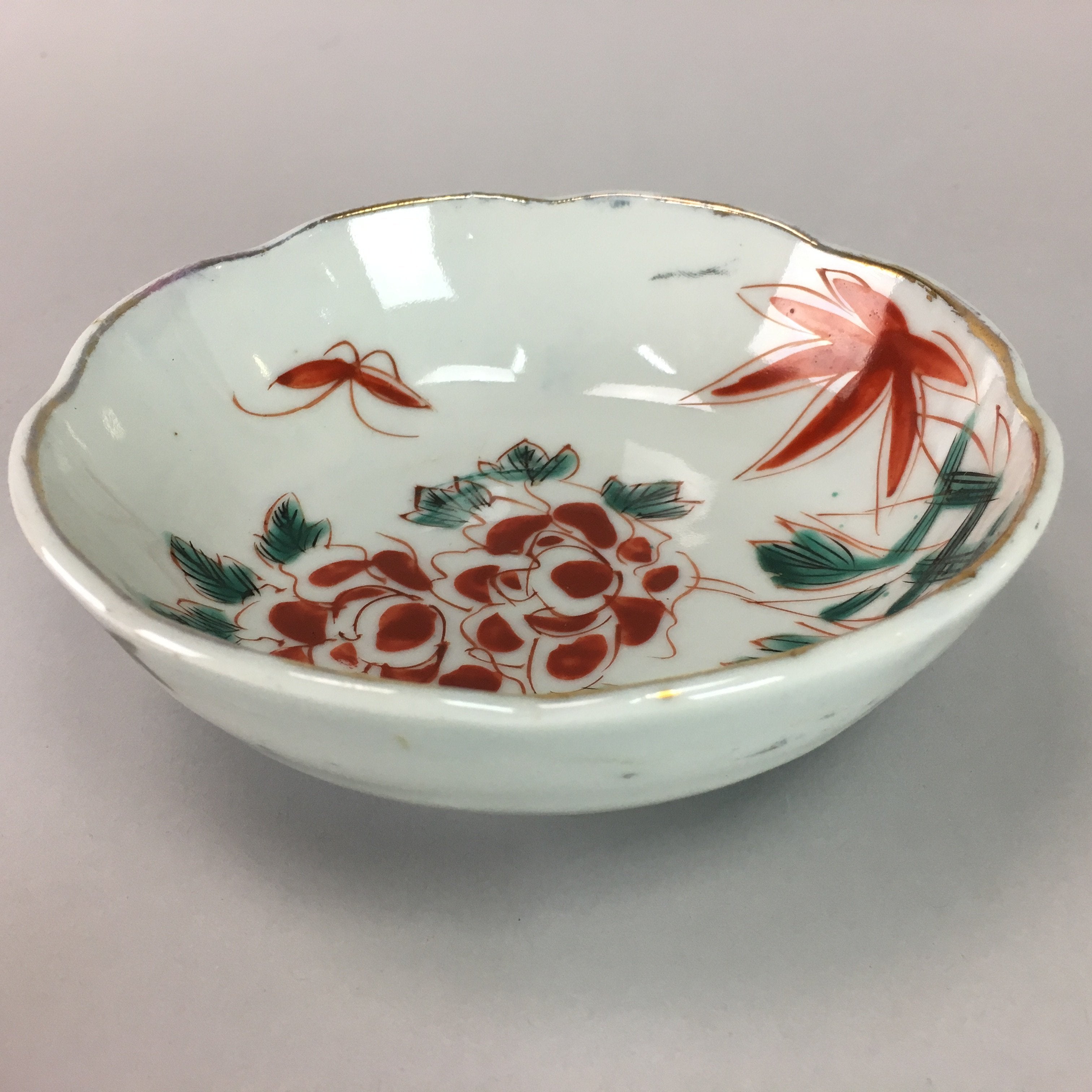 Japanese Porcelain Bowl Vtg Kobachi C1930 Floral Butterfly Design PT410