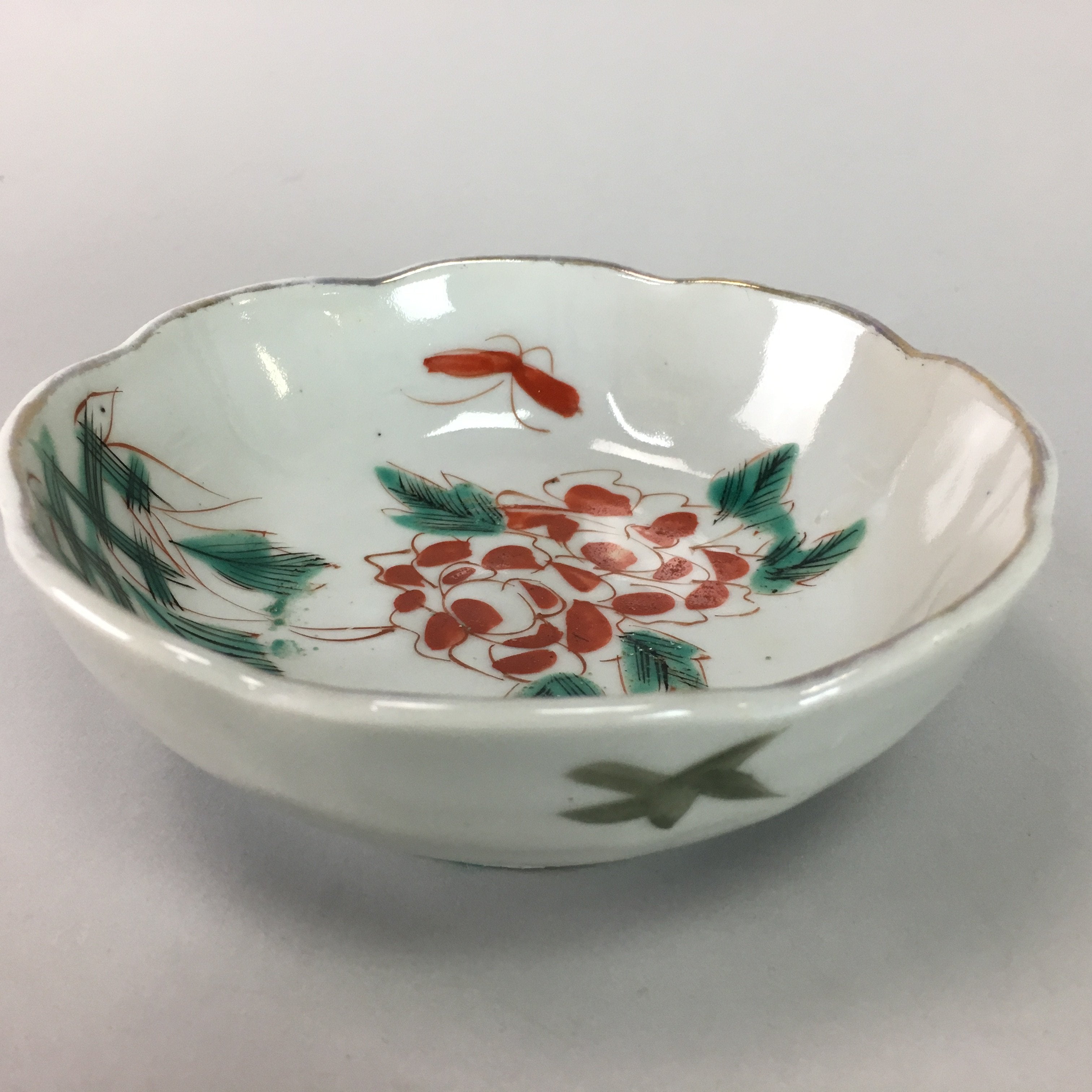 Japanese Porcelain Bowl Vtg Kobachi C1930 Floral Butterfly Design PT411