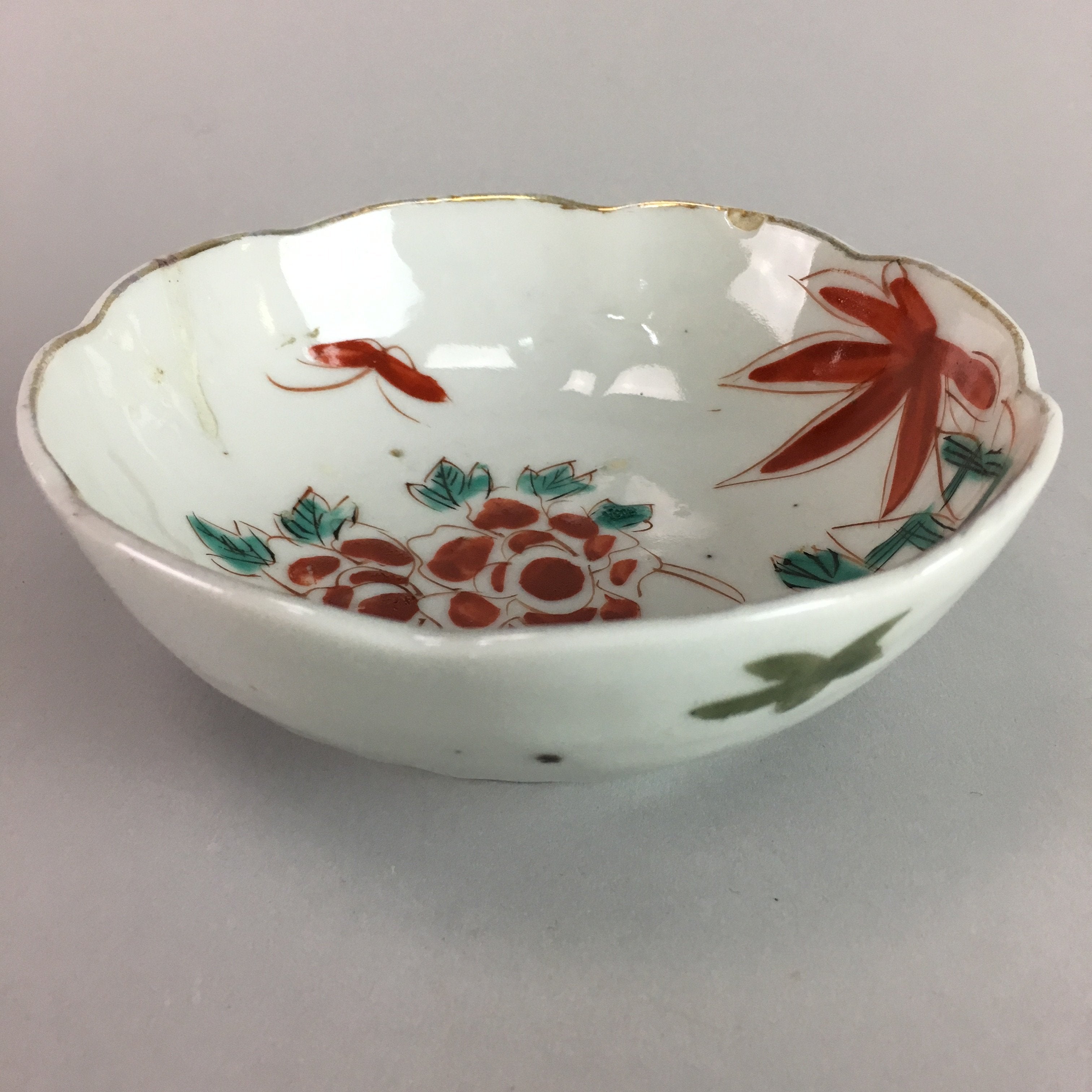 Japanese Porcelain Bowl Vtg Kobachi C1930 Floral Butterfly Design PT412