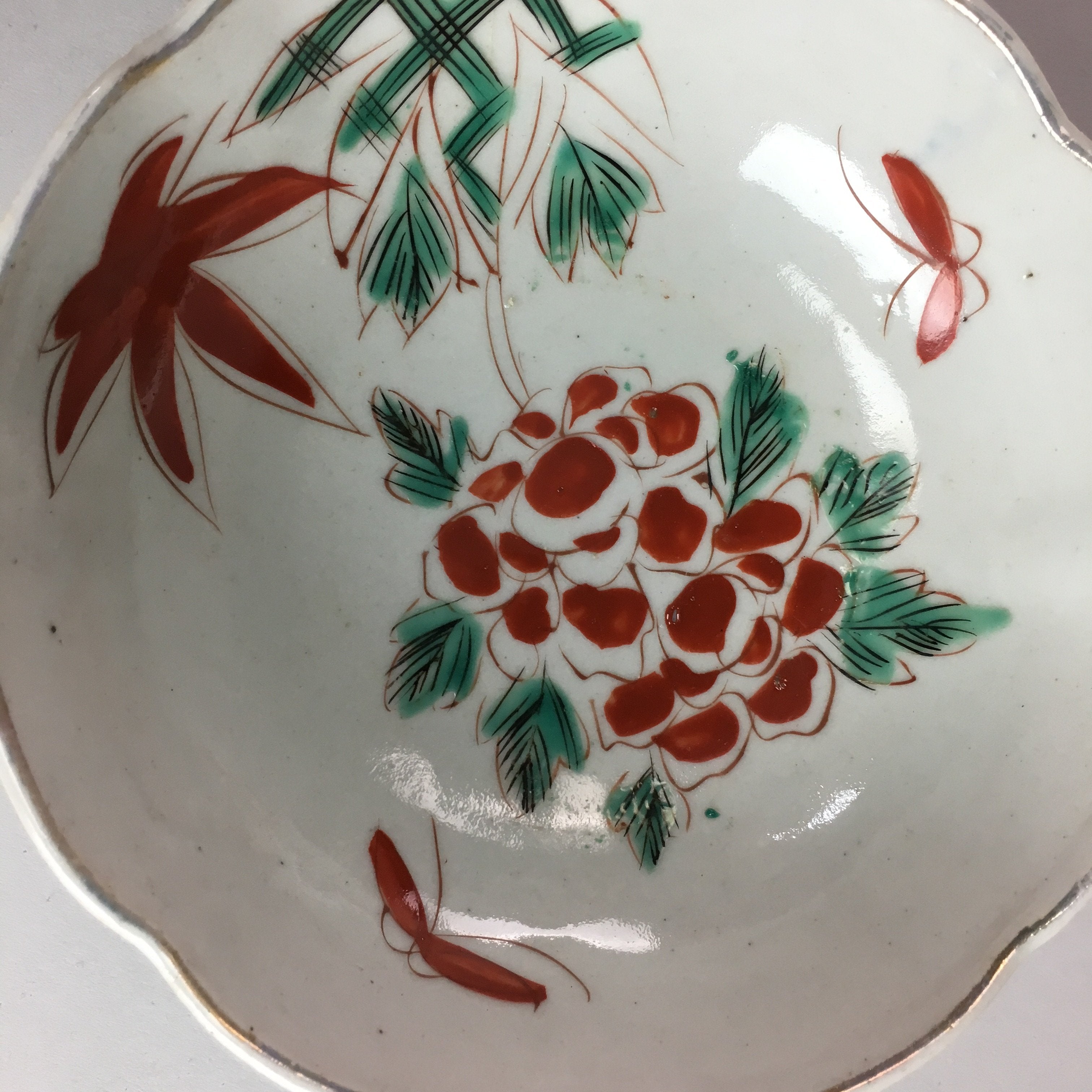 Japanese Porcelain Bowl Vtg Kobachi C1930 Floral Butterfly Design PT416