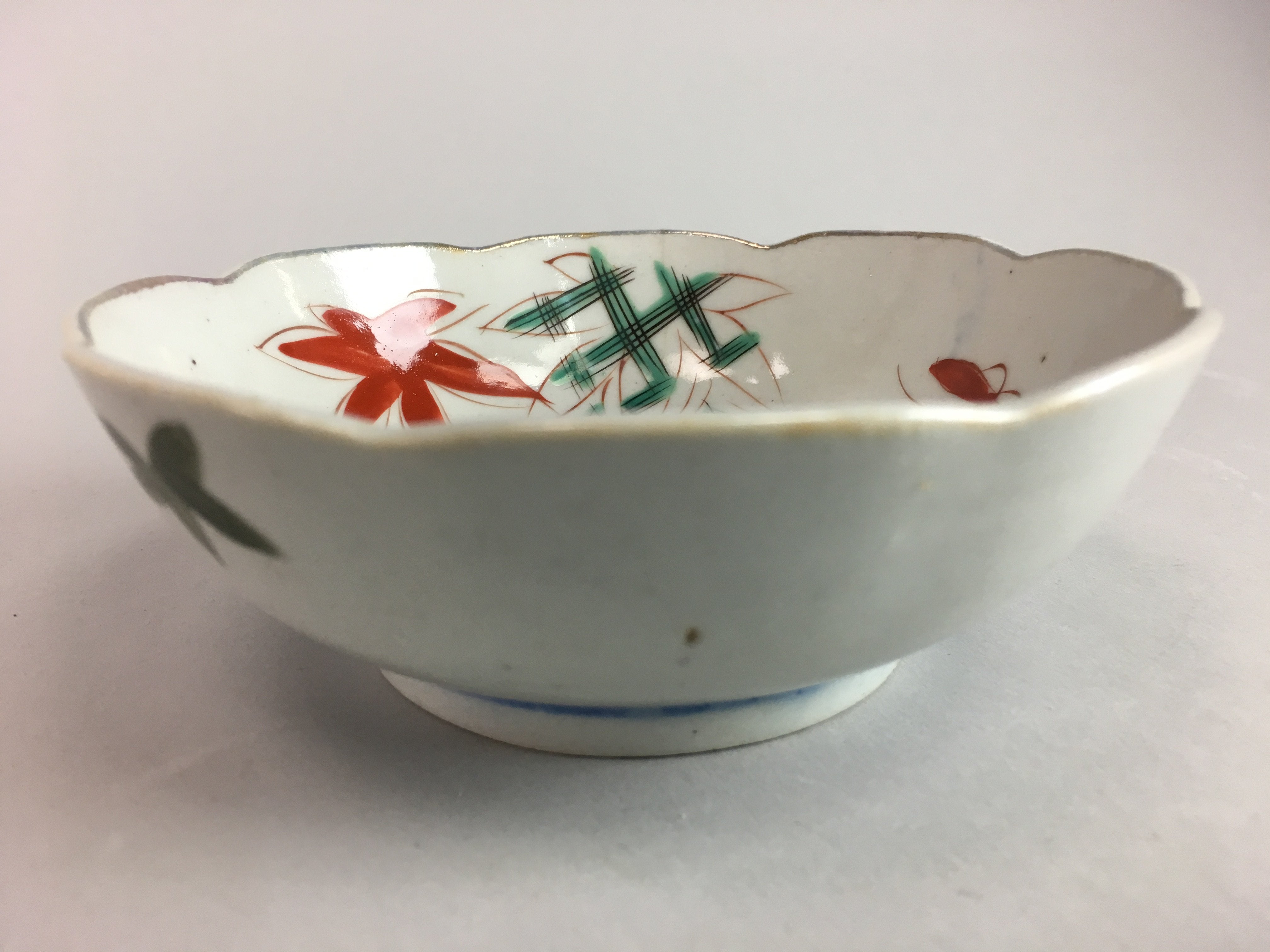 Japanese Porcelain Bowl Vtg Kobachi C1930 Floral Butterfly Design PT416