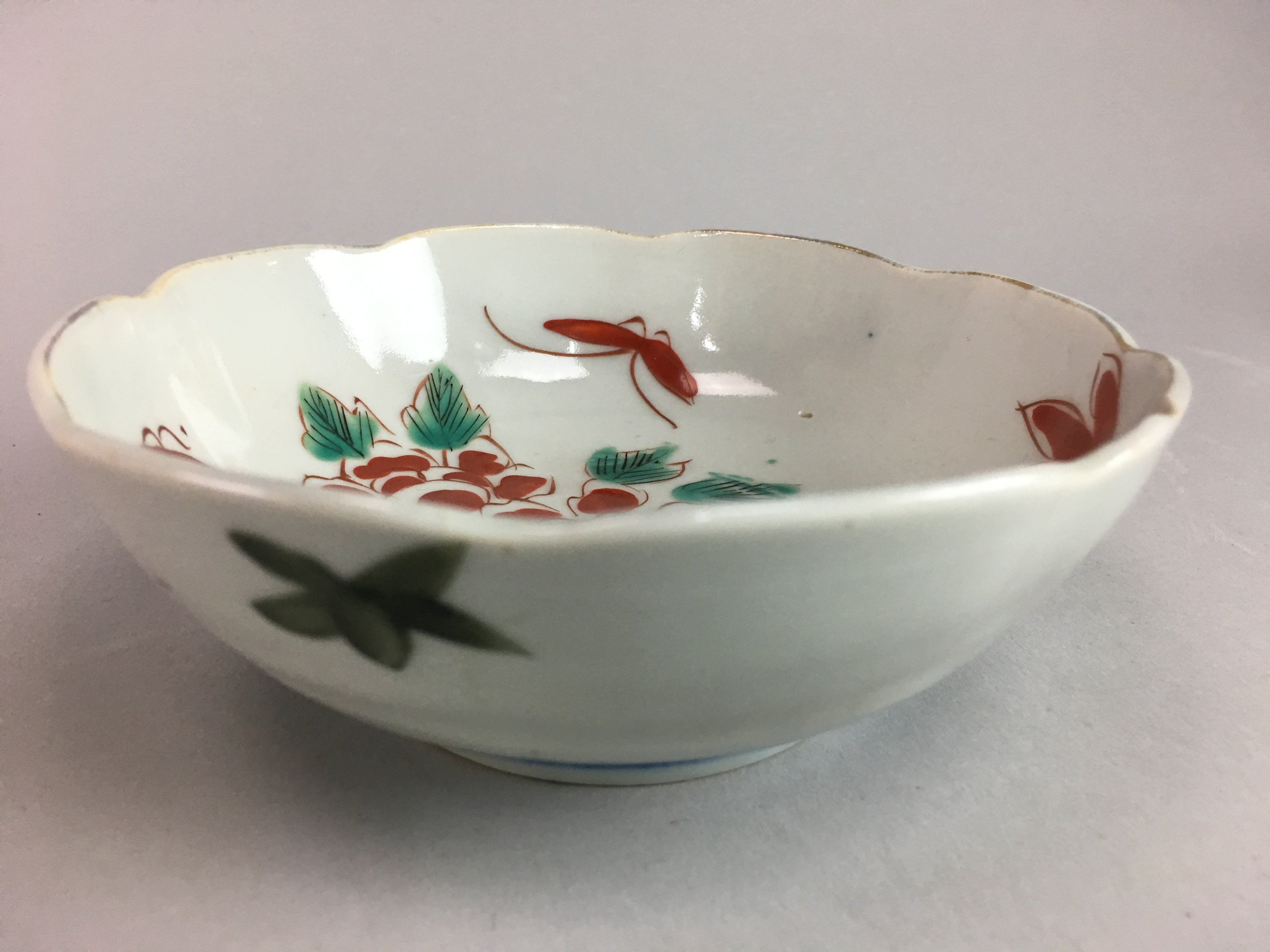 Japanese Porcelain Bowl Vtg Kobachi C1930 Floral Butterfly Design PT418