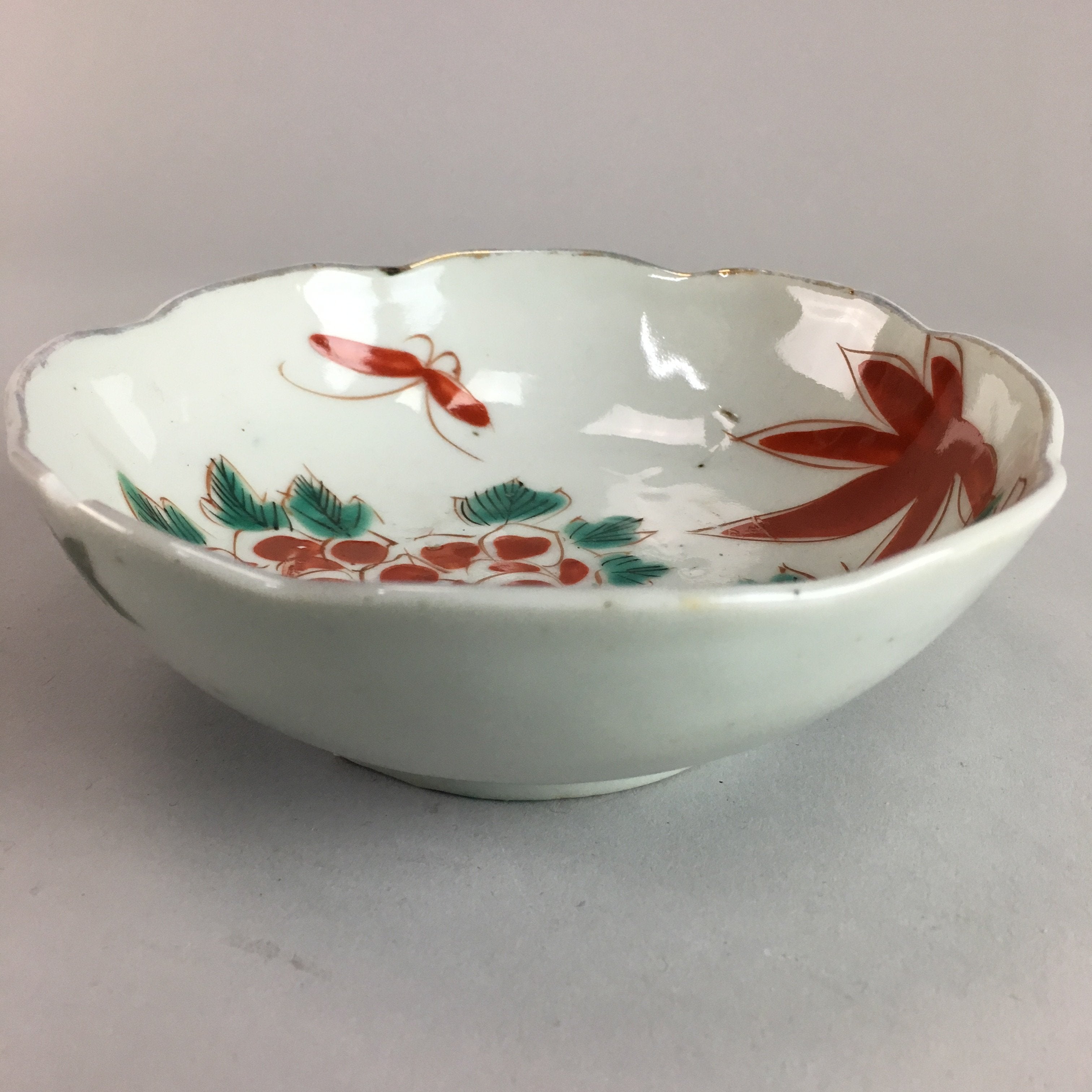 Japanese Porcelain Bowl Vtg Kobachi C1930 Floral Butterfly Design PT419