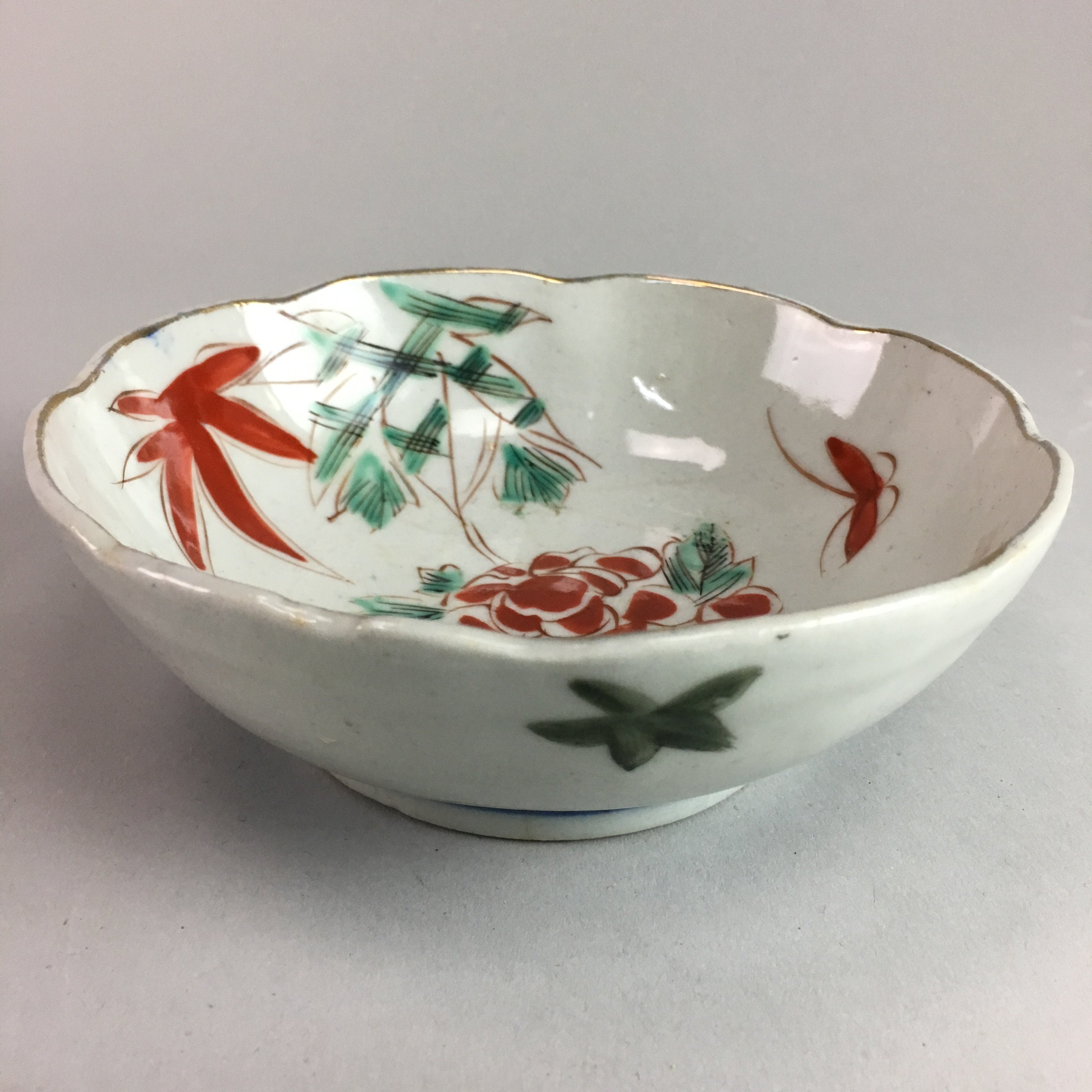 Japanese Porcelain Bowl Vtg Kobachi C1930 Floral Butterfly Design PT421