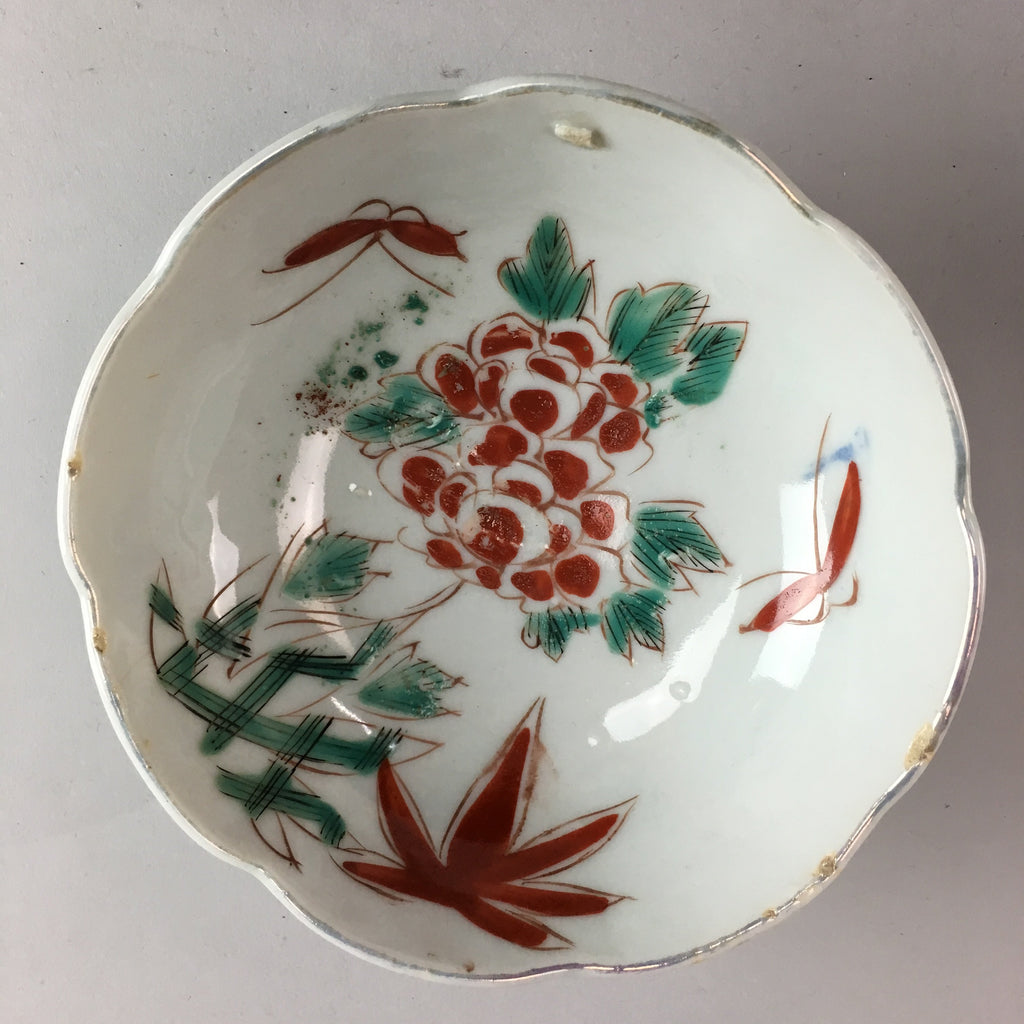 Japanese Porcelain Bowl Vtg Kobachi C1930 Floral Butterfly Design PT422