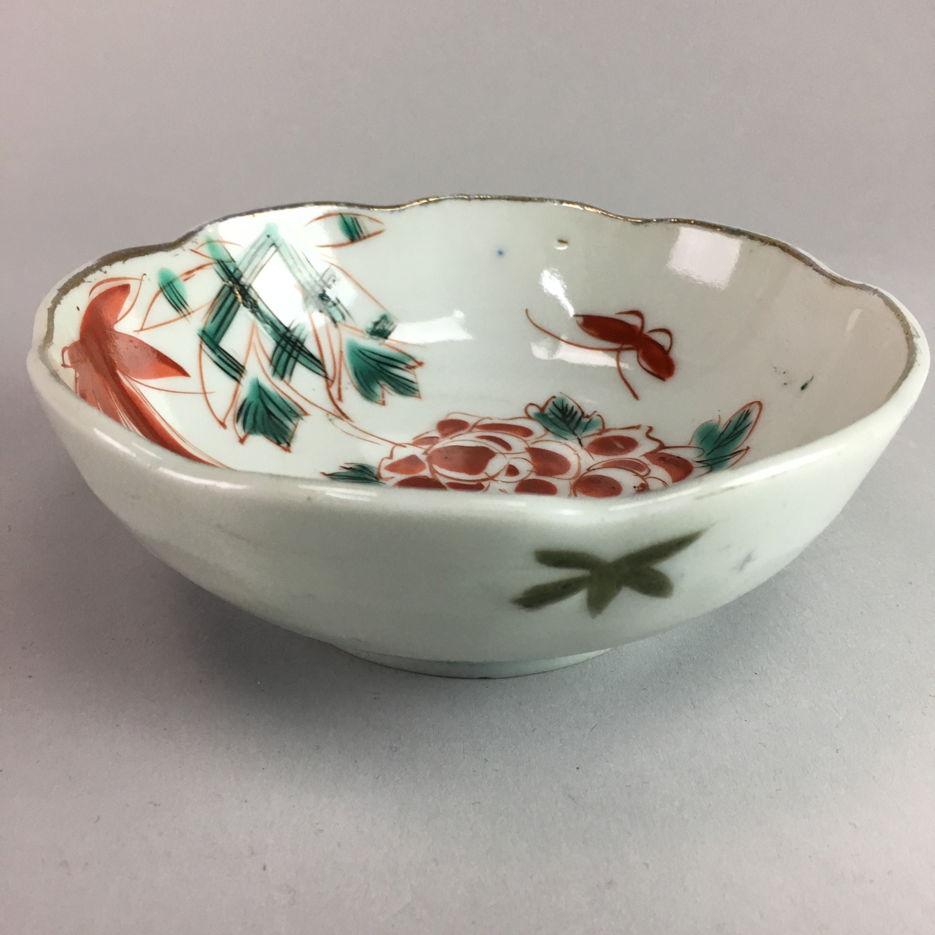 Japanese Porcelain Bowl Vtg Kobachi C1930 Floral Butterfly Design PT423