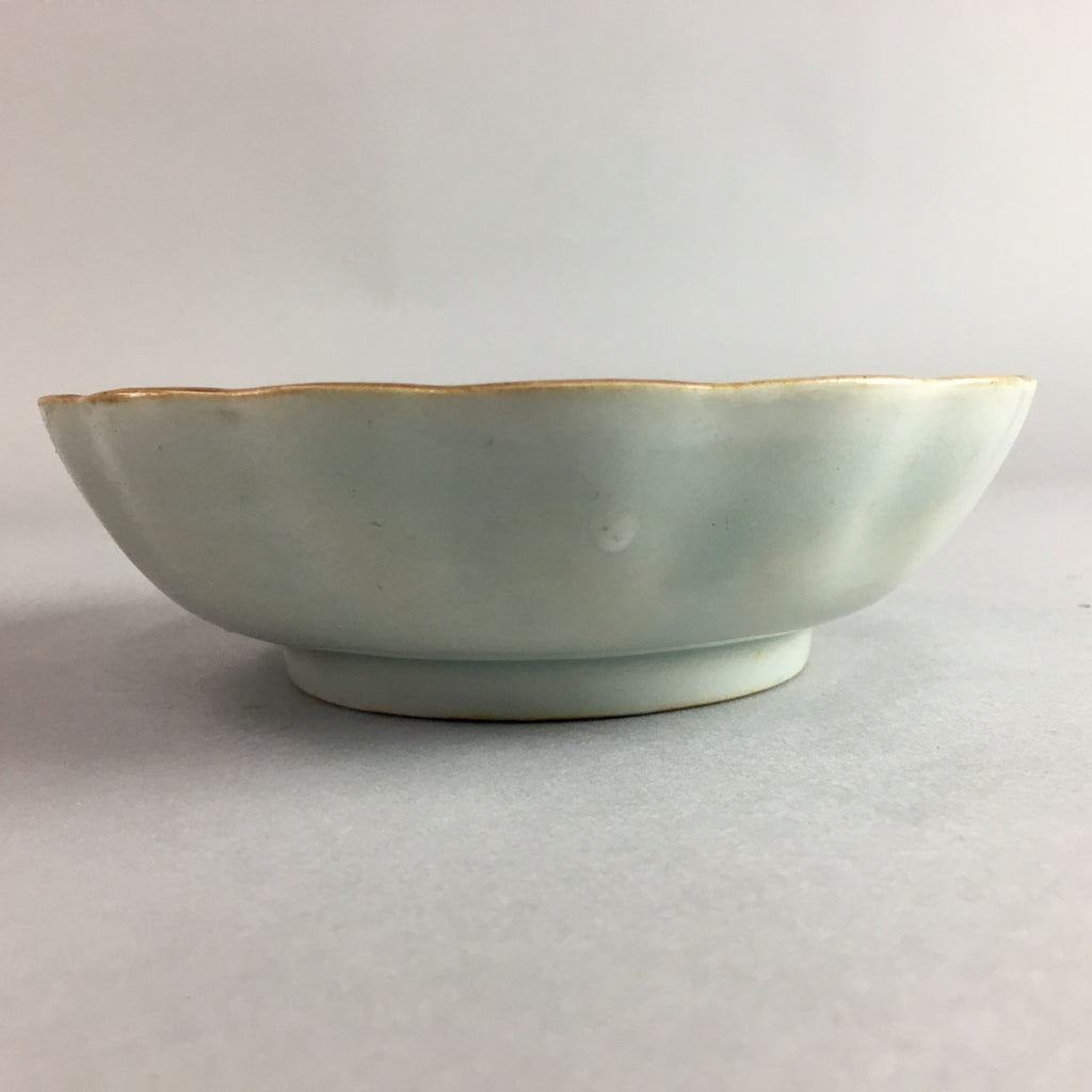 Japanese Porcelain Bowl Vtg Kobachi Ocean Bird Wavy Rim Sometsuke PT702