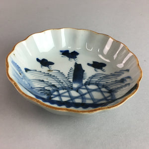 Japanese Porcelain Bowl Vtg Kobachi Ocean Bird Wavy Rim Sometsuke PT703