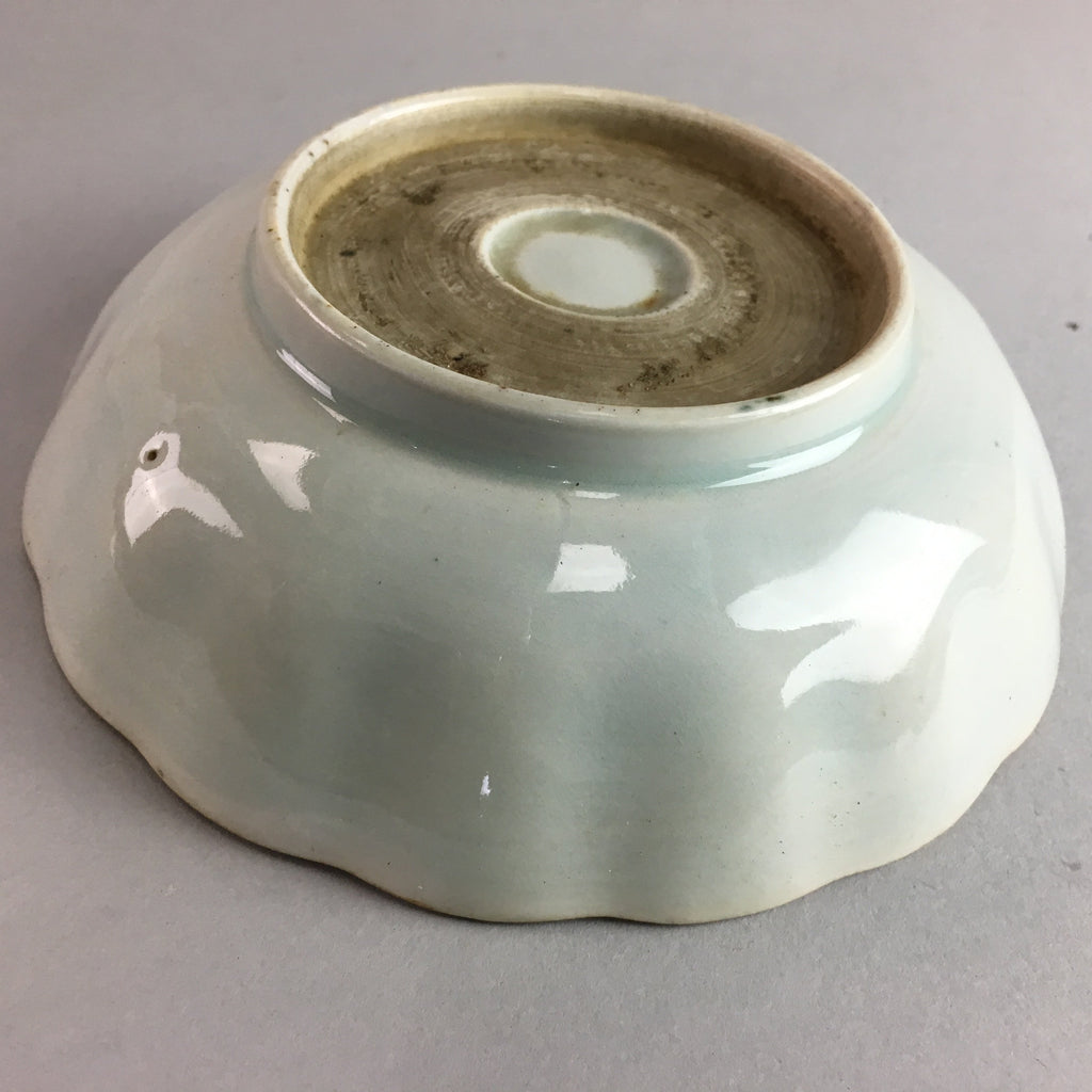 Japanese Porcelain Bowl Vtg Kobachi Ocean Bird Wavy Rim Sometsuke PT703