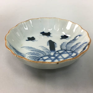Japanese Porcelain Bowl Vtg Kobachi Ocean Bird Wavy Rim Sometsuke PT710