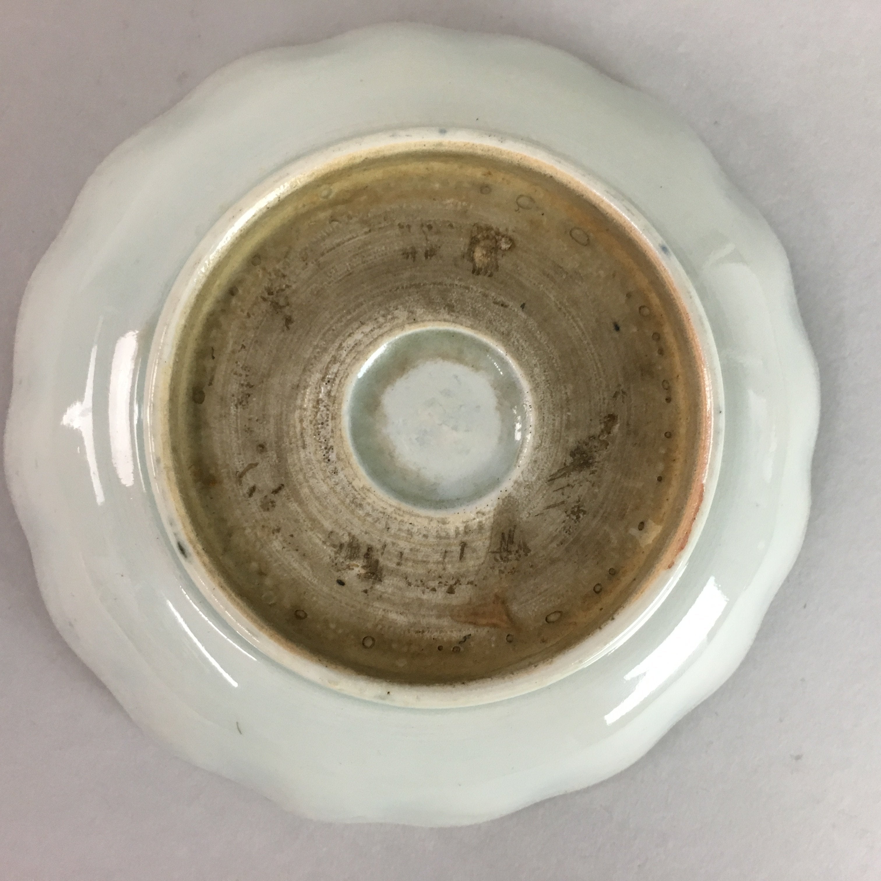 Japanese Porcelain Bowl Vtg Kobachi Ocean Bird Wavy Rim Sometsuke PT710