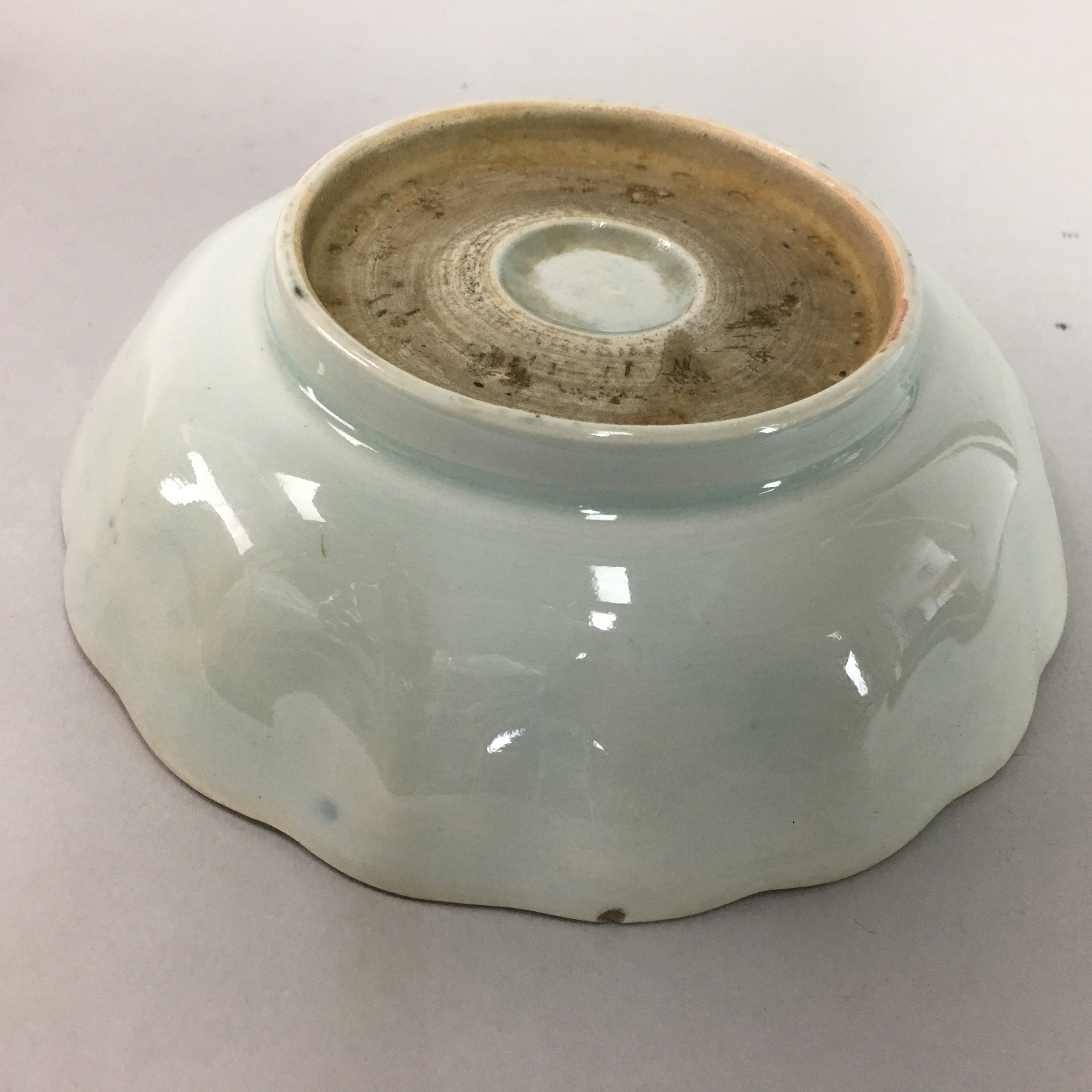 Japanese Porcelain Bowl Vtg Kobachi Ocean Bird Wavy Rim Sometsuke PT710