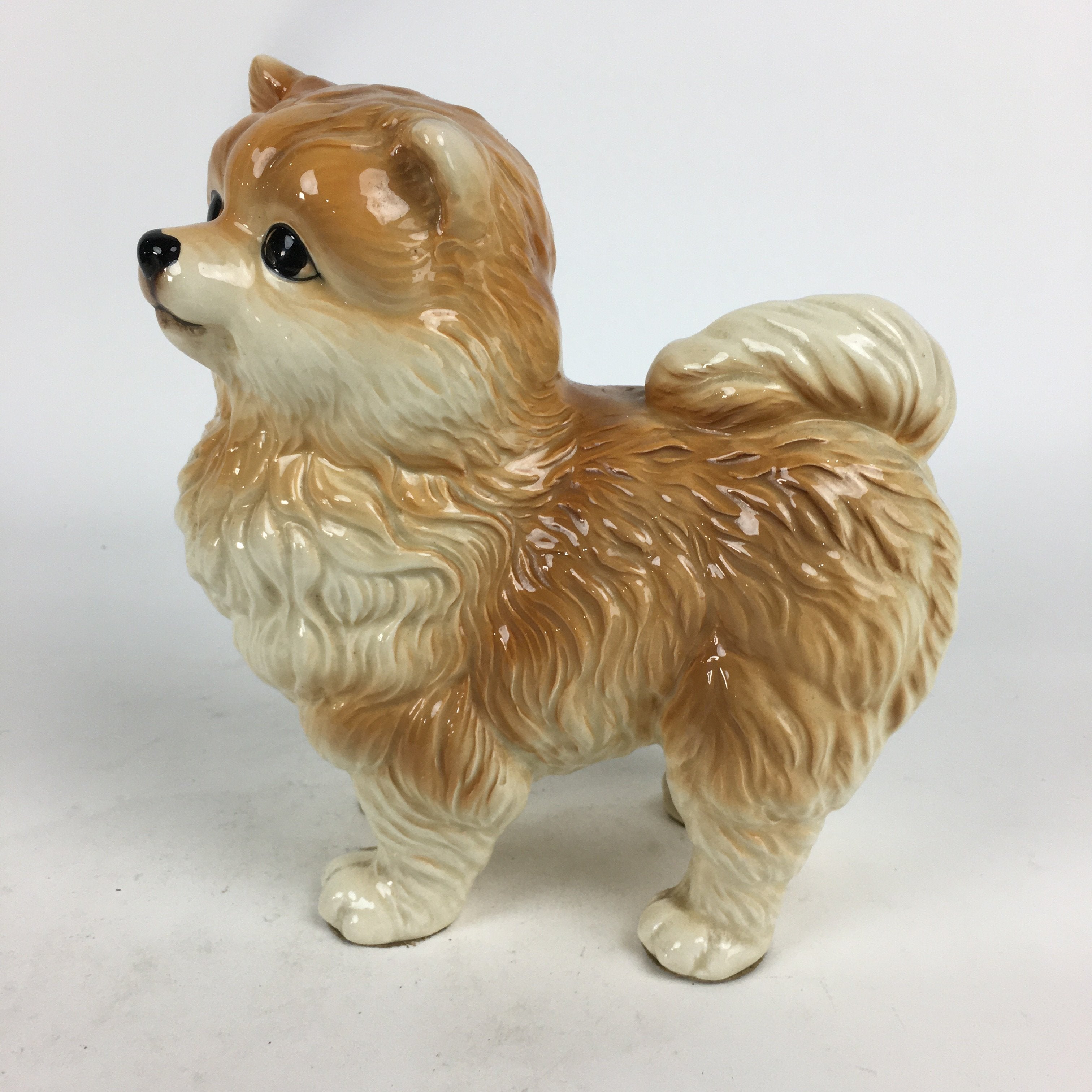 Japanese Porcelain Brown Dog Ornament Vtg Pottery Figurine Okimono Inu BD731