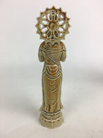 Japanese Porcelain Buddhist Statue Vtg Wooden Box Kannon Bosatsu Standing PX551