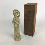 Japanese Porcelain Buddhist Statue Vtg Wooden Box Kannon Bosatsu Standing PX551