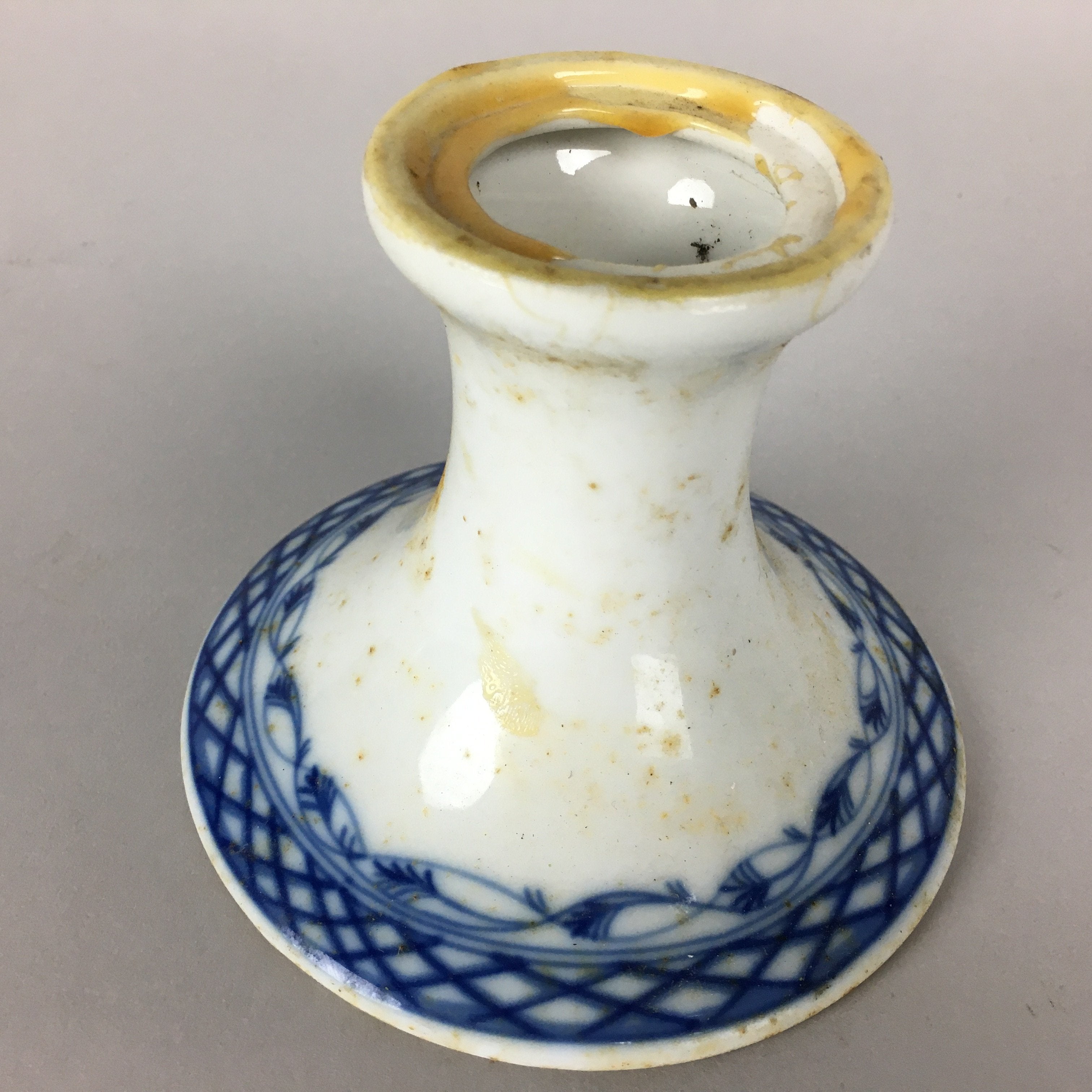 Japanese Porcelain Candlestick holder Vtg European White Blue Design PP456